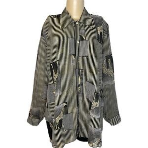 Vintage Won Moa Striped Semi Sheer Sleeve Giraffe Blouse